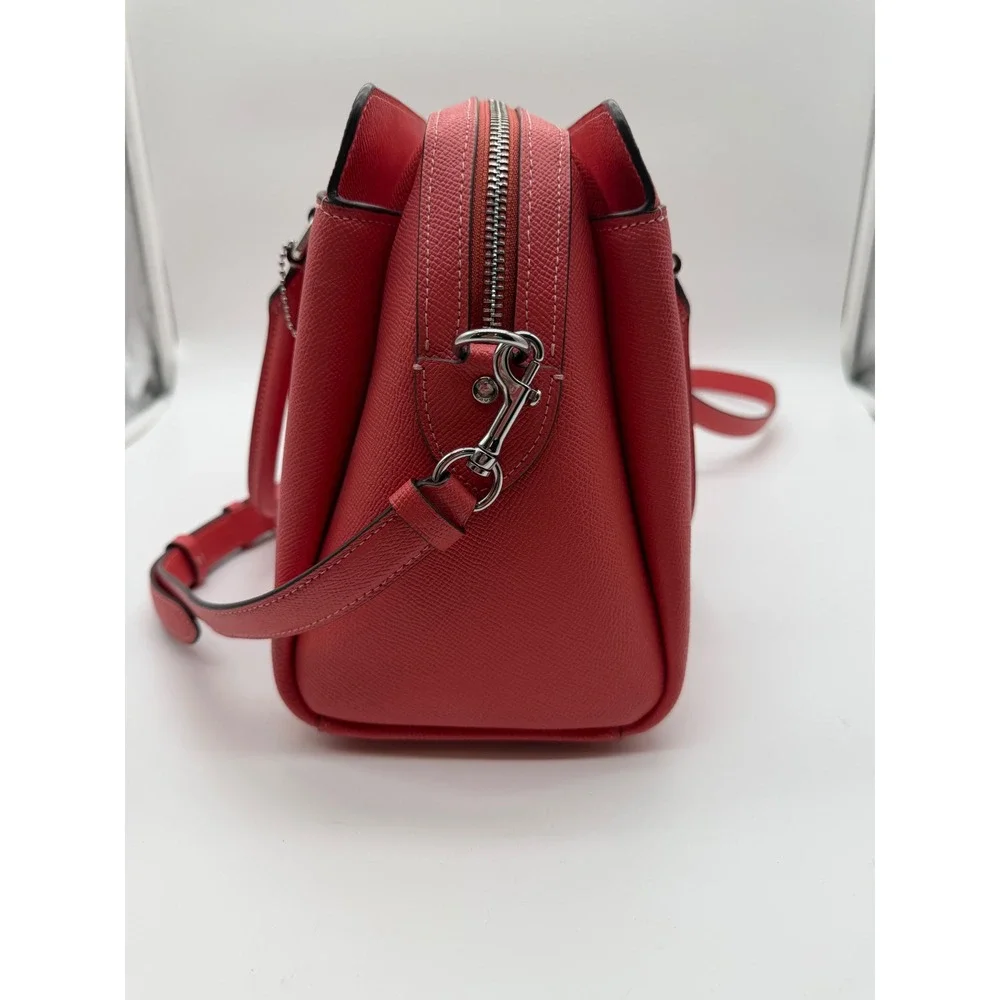 Coach Lillie Carryall Satchel Red Crossgrain Leather Handbag 91493